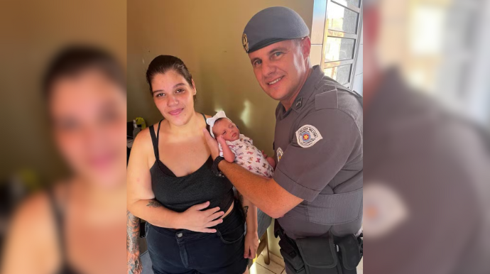 Maria Alice, de apenas 15 dias, se engasgou e foi salva por PMs em Álvaro de Carvalho — Foto: Divulgação